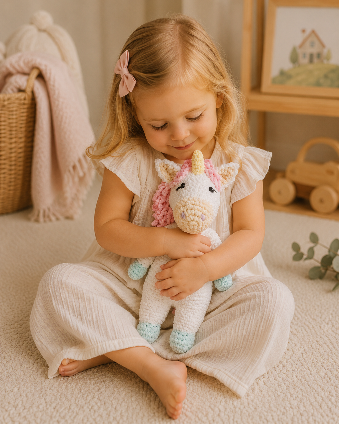 Taffy the Unicorn Chenille Crochet Doll 12"