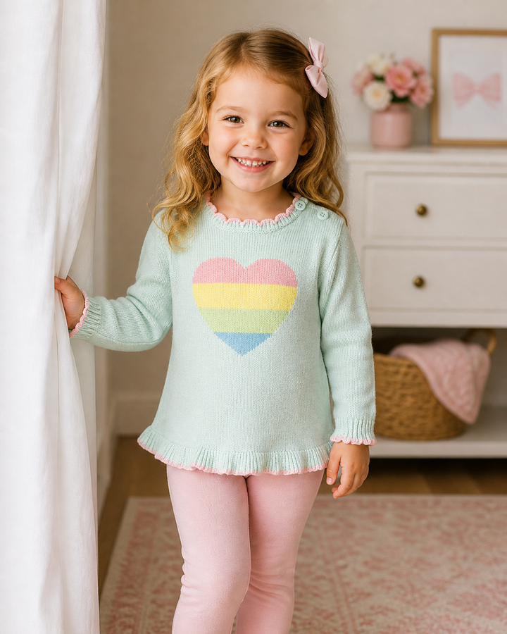 Rainbow Heart Knit Sweater