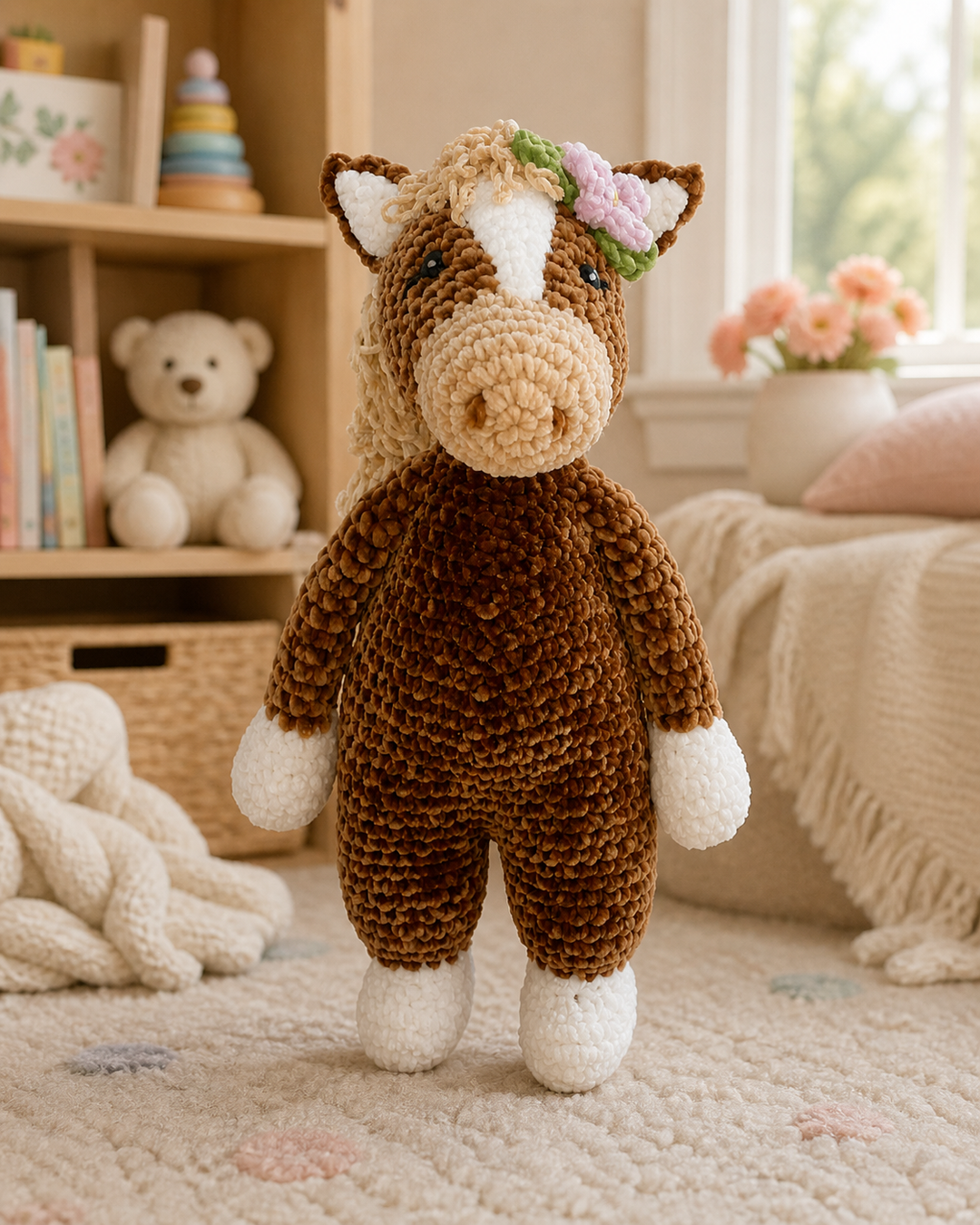 Peony the Pony Chenille Crochet Doll 12"