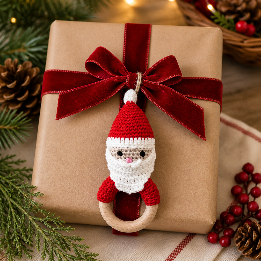 Santa Bamboo Crochet Woodring Rattle