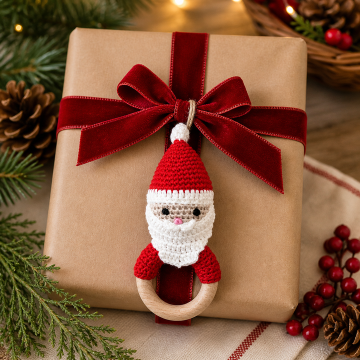 Santa Bamboo Crochet Woodring Rattle