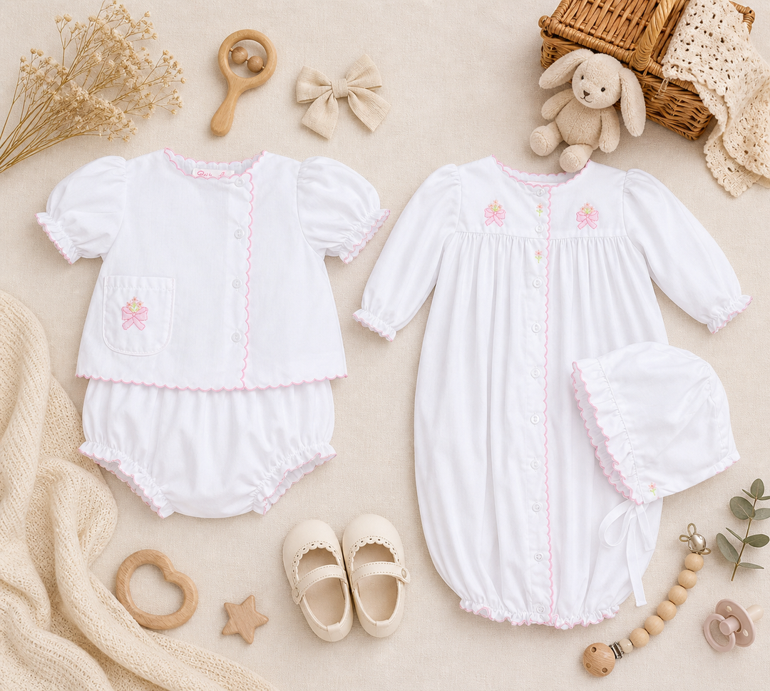 Shadow Stitch Bow Diaper Set