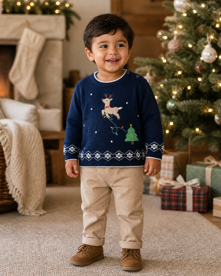 Reindeer Applique Knit Sweater