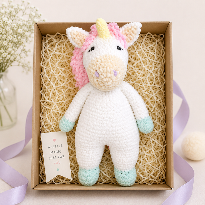 Taffy the Unicorn Chenille Crochet Doll 12"