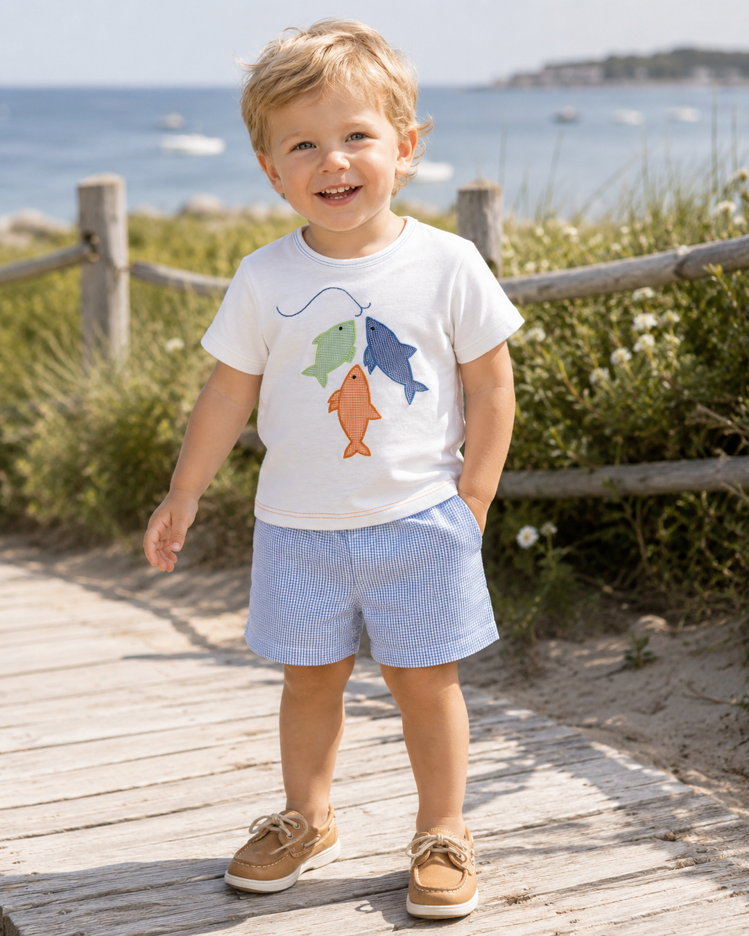 Shirt and Shorts Set with Fish Applique