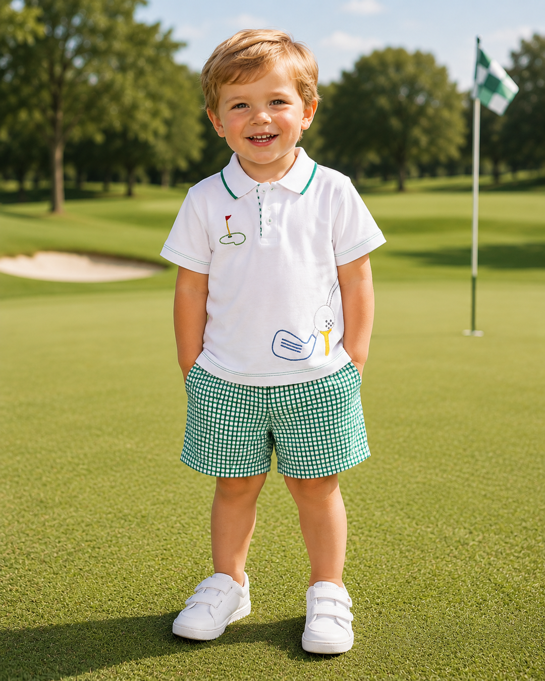 Shirt and Shorts Set with Golf Themed Embroidery