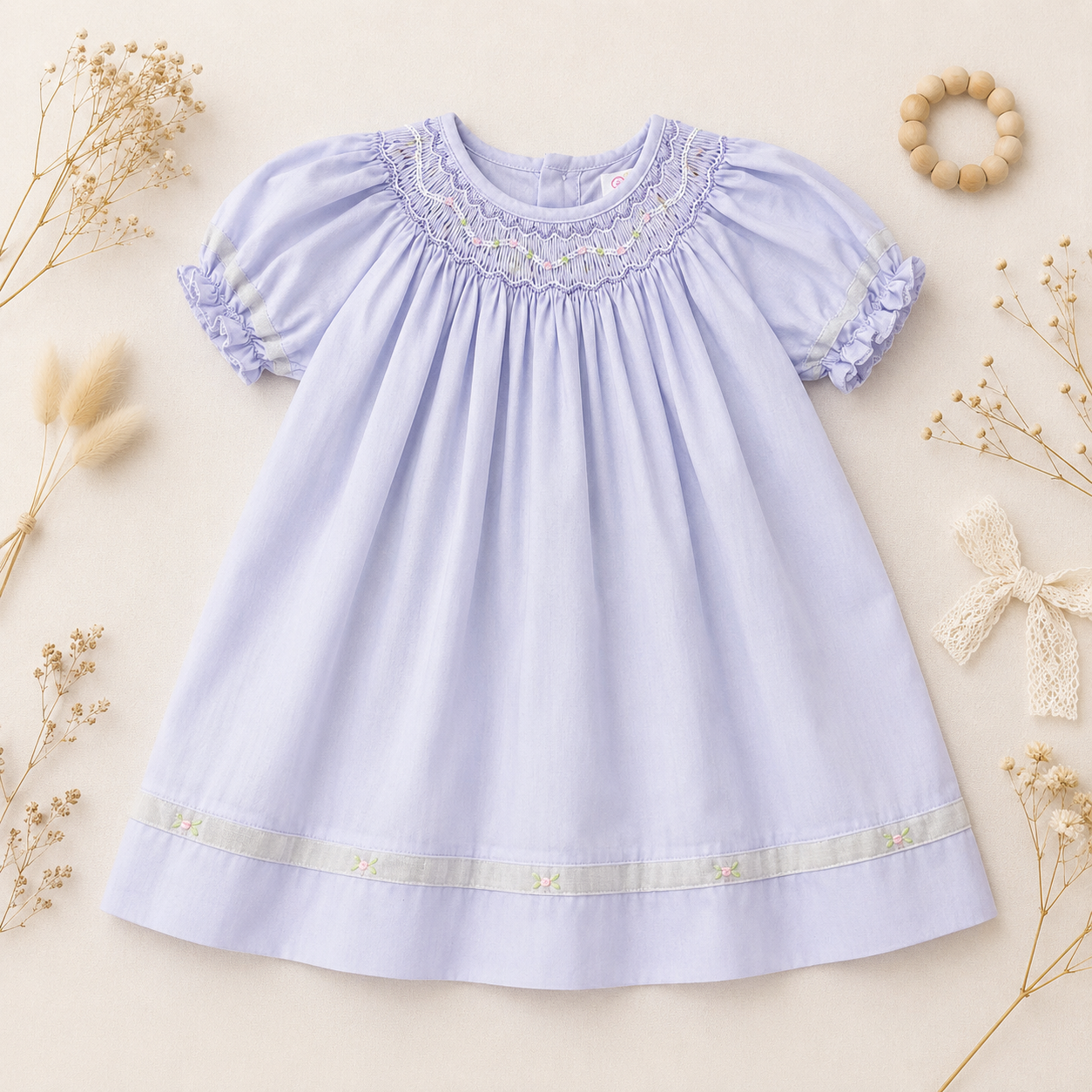 Petit Ami Baby Girls' Smocked Daygown with Voile Insert, 9 Months, Lavender