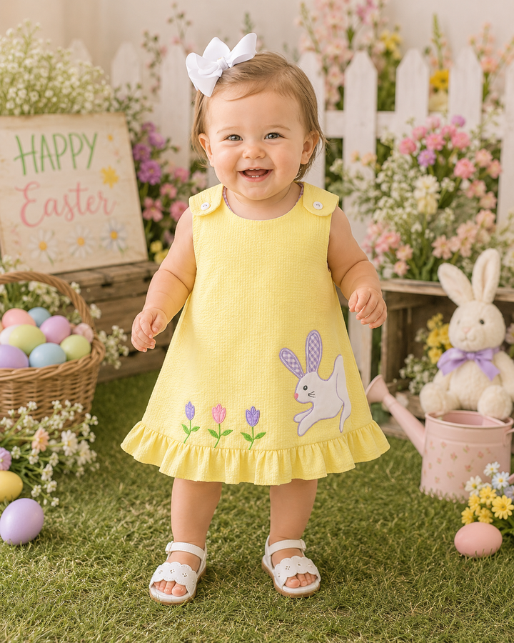 Sun Dress with Bunny and Flower Appliques