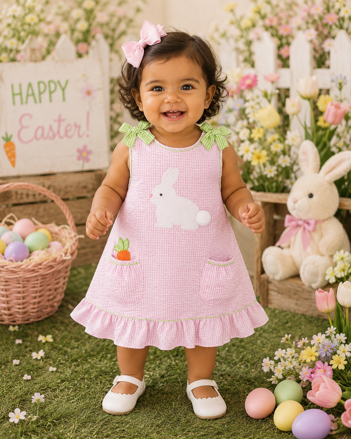 Sun Dress with Bunny Applique and Carrot Pockets