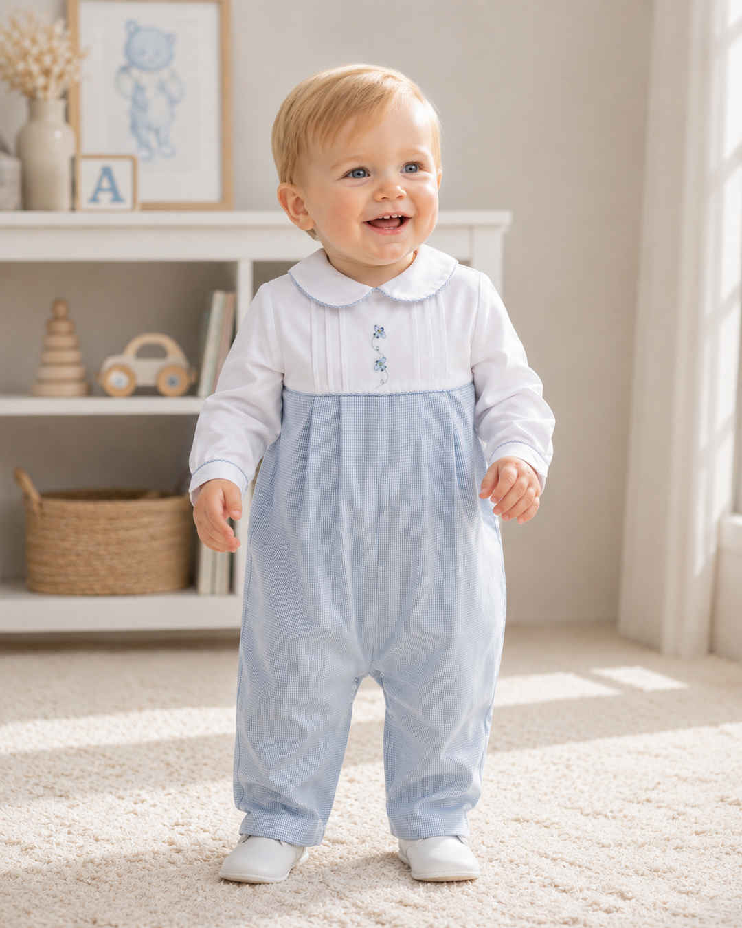Embroidered Airplane Mini Check Longall