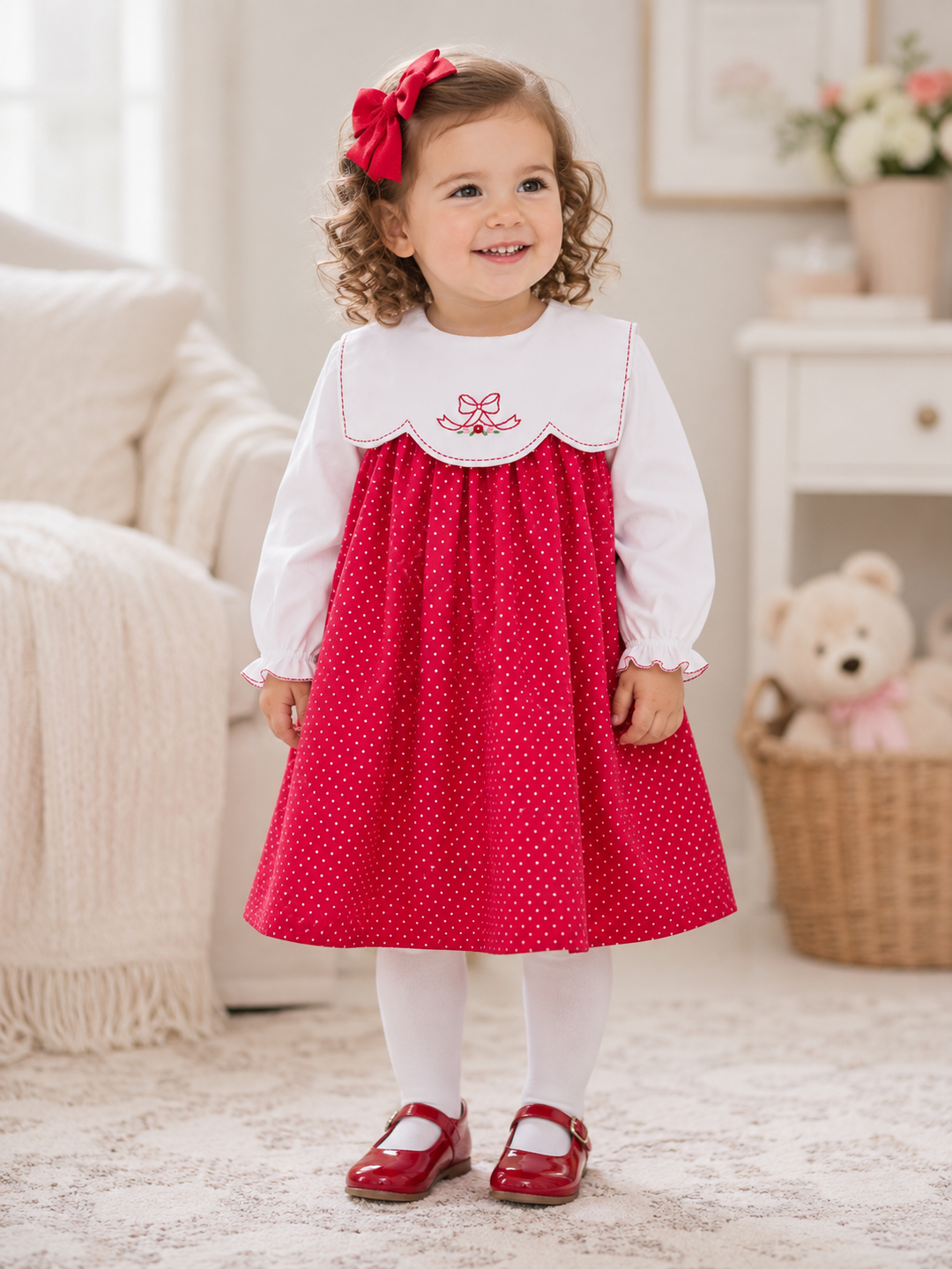 Embroidered Bow Jumper Dress Set