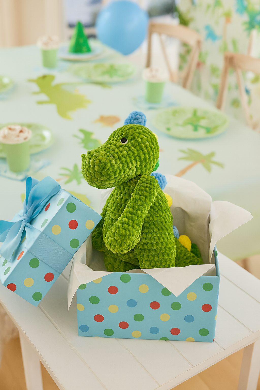 Dewey the Dinosaur Chenille Hand Crochet Doll 12"