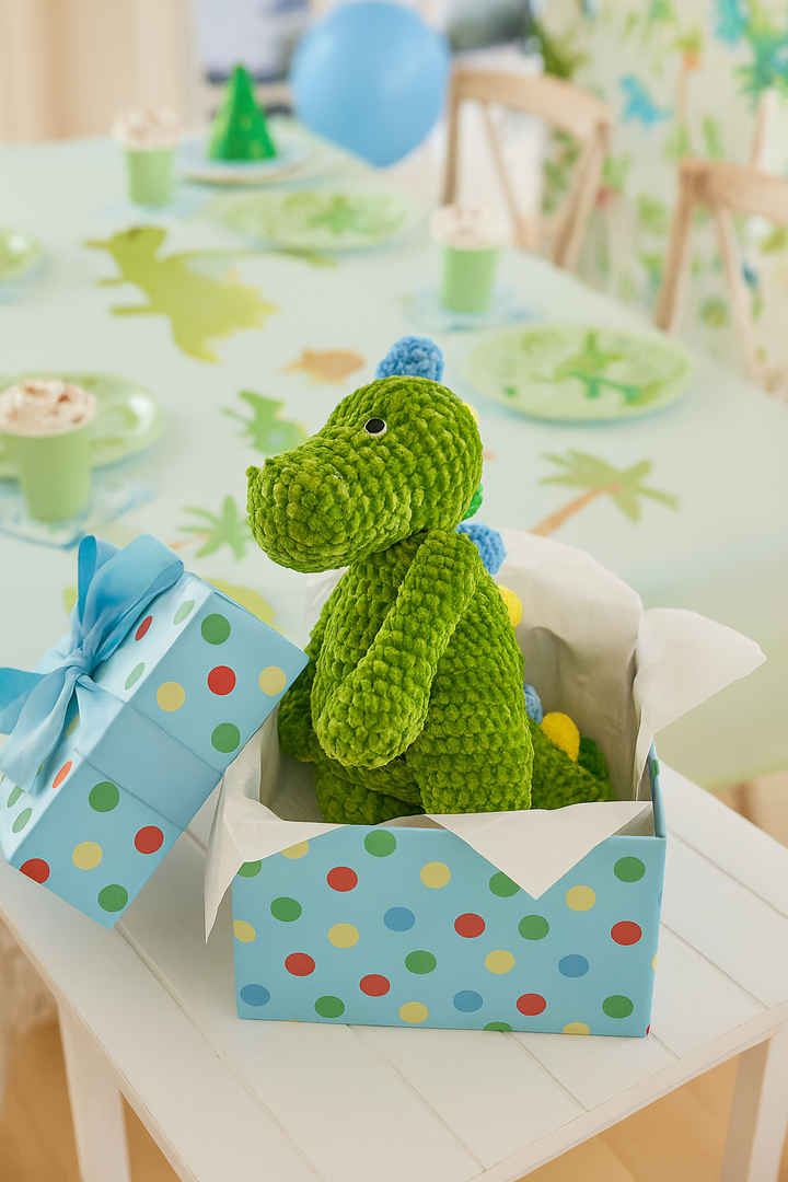Dewey the Dinosaur Chenille Hand Crochet Doll 12"