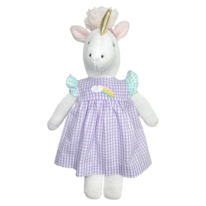 Knit Unicorn Doll with Rainbow Dress