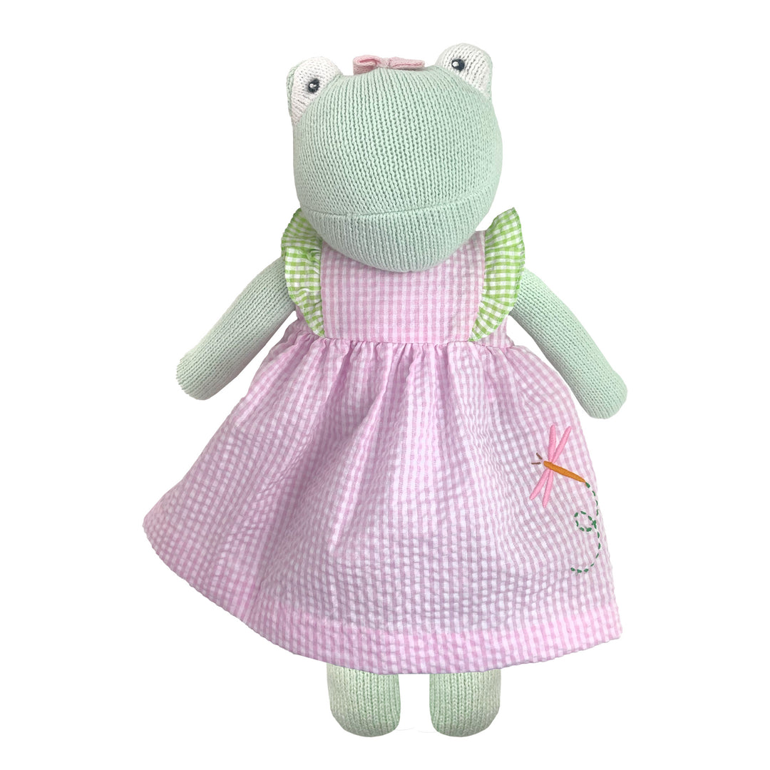 open lace back dress Knit Frog Doll with Pink Check Dragonfly Dress