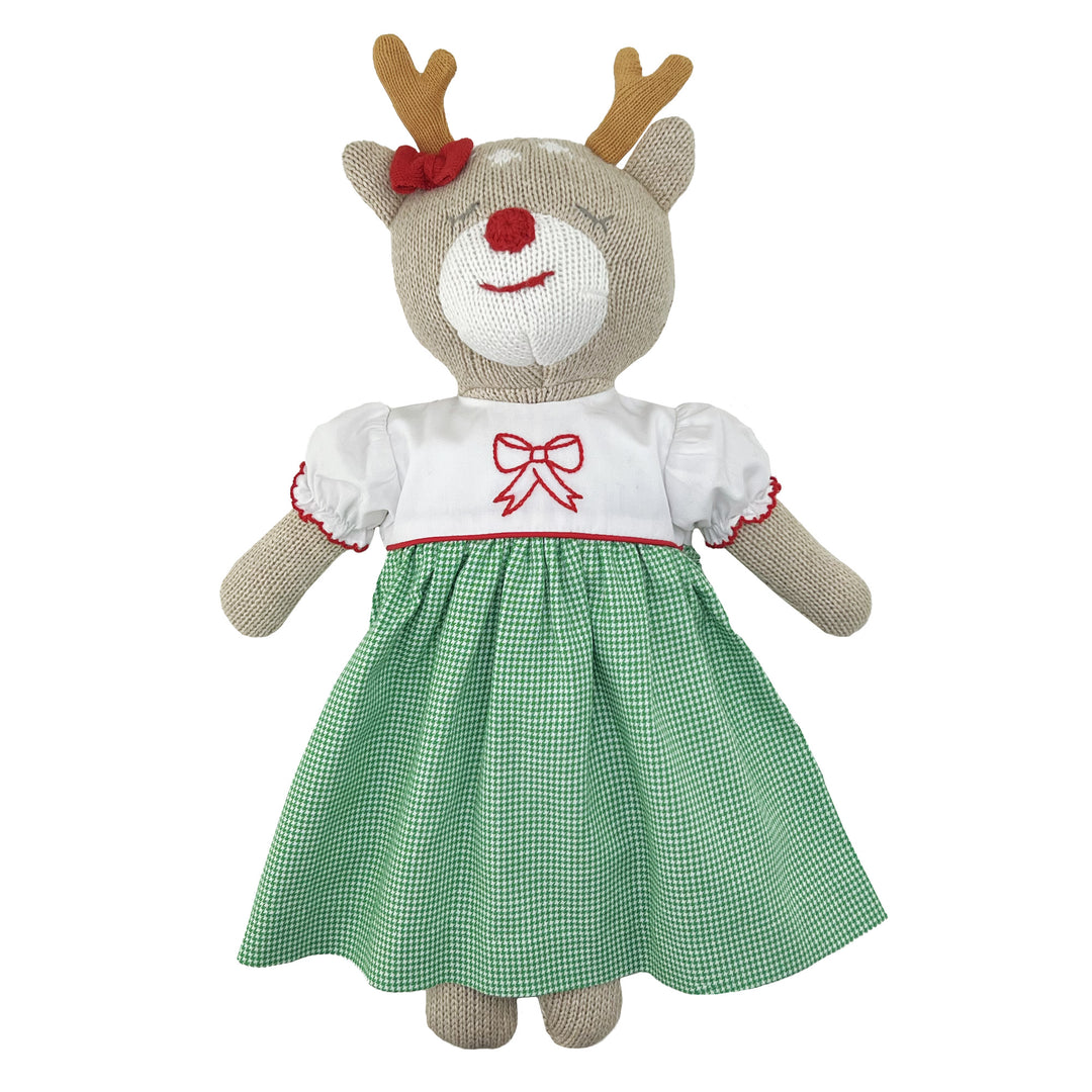 Knit Bear Doll with Green Dot Dress | Petit Ami Girls Fall & Winter Knit Bear Doll with Green Dot Dress | Petit Ami Girls Fall & Winter