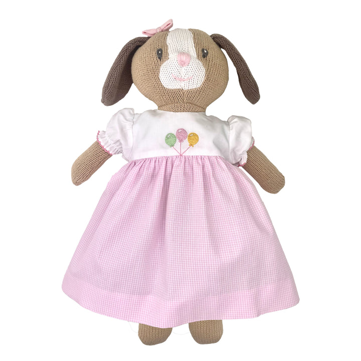 Knit Dog Doll with Birthday Embroidered Dress