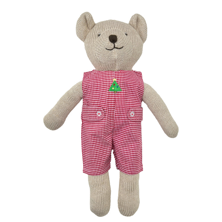 Knit Bear Doll with Red Check Romper