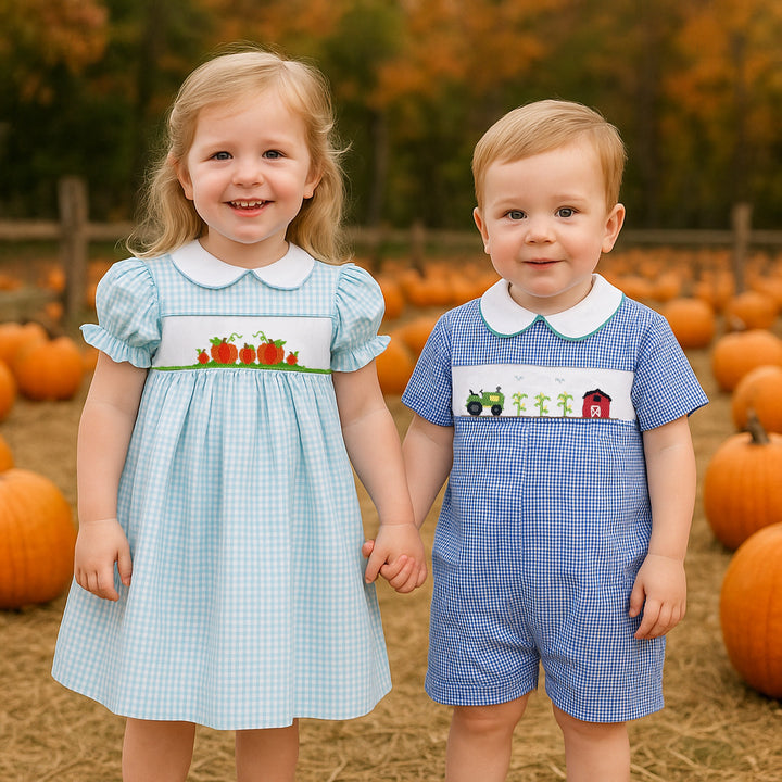 Fall Pumpkin Dress with Hand Picture Smocking