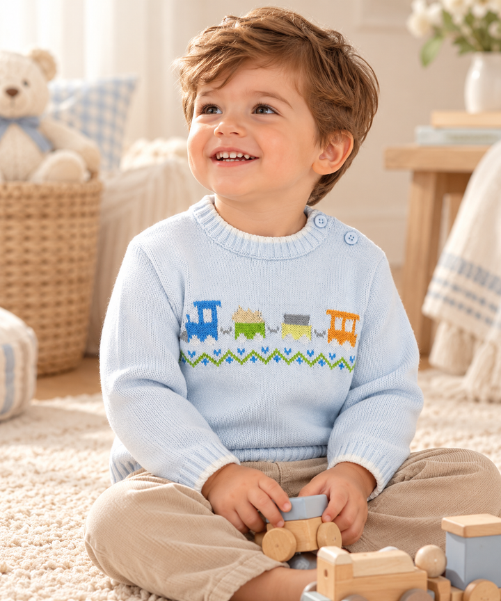 Train Intarsia Hand Knit Sweater