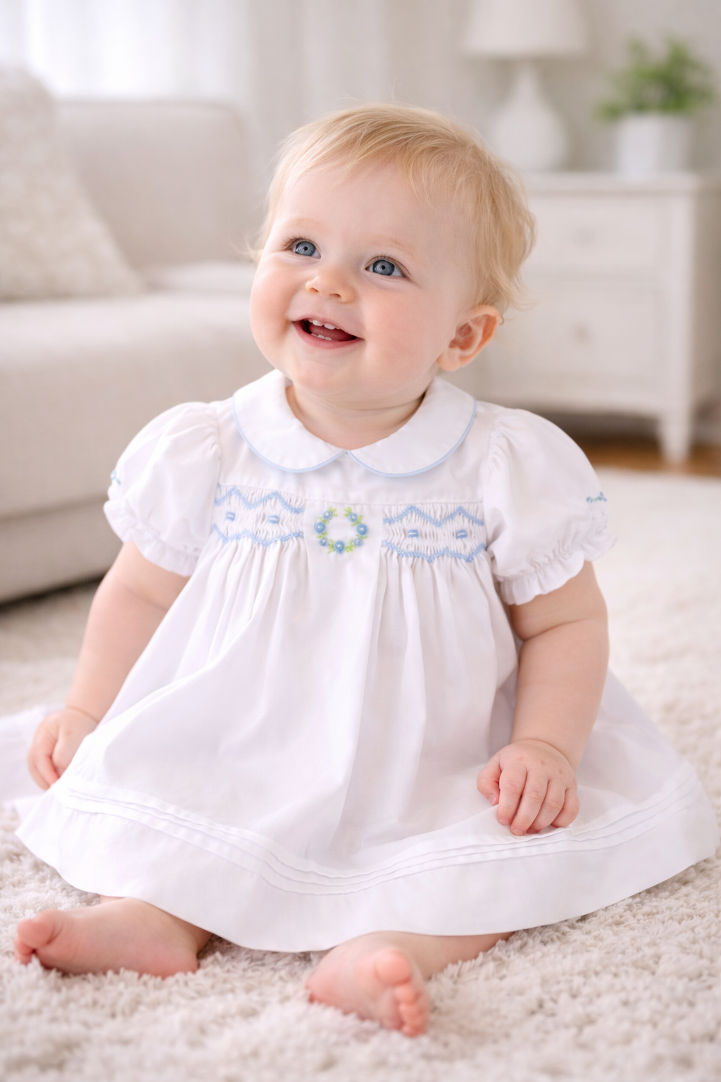 Flower Embroidered Smocked Dress