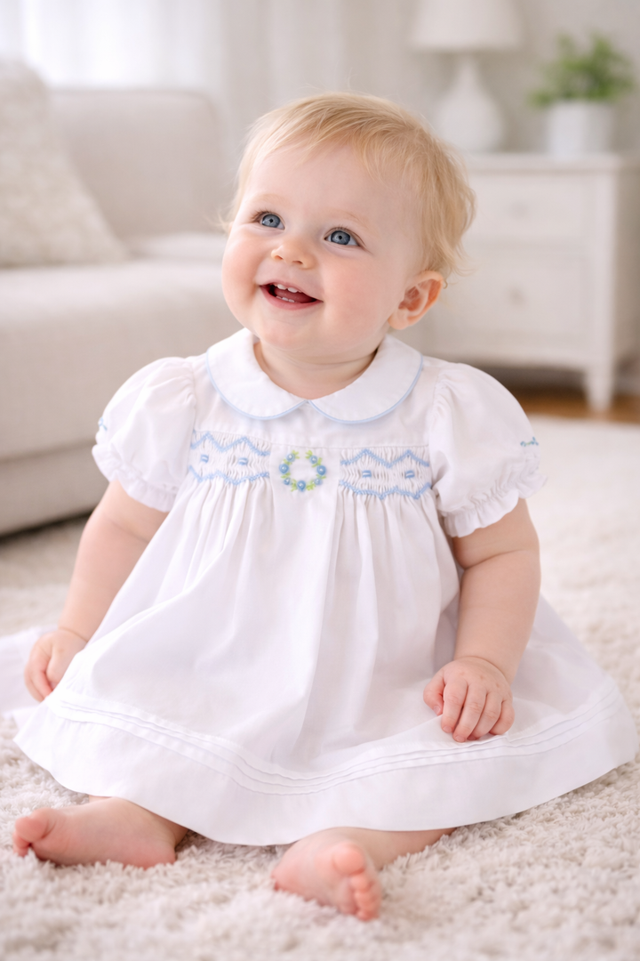 Flower Embroidered Smocked Dress