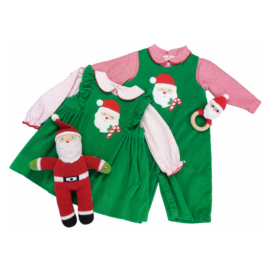 Girls Christmas outfit: green corduroy Santa jumper set