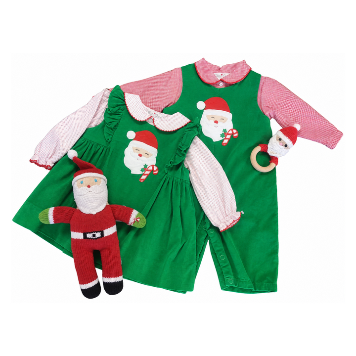 Girls Christmas outfit: green corduroy Santa jumper set