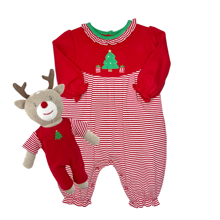 Christmas Tree Applique Longall with Ruffle Collar