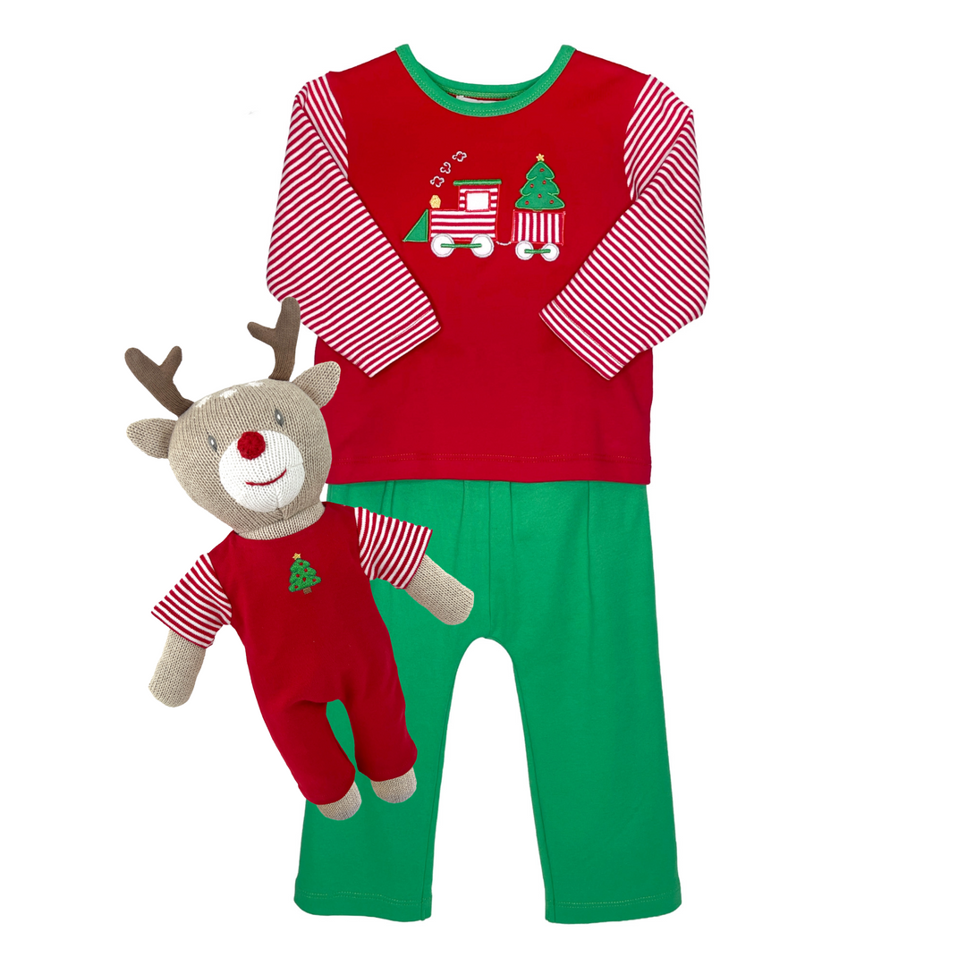 Knit Reindeer Doll with Knit Christmas Longall