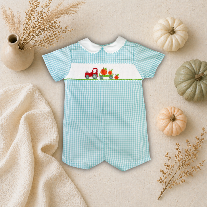 Fall Pumpkin Romper with Hand Picture Smocking