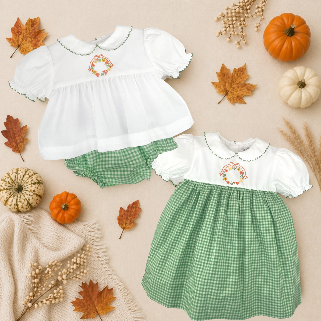 Fall Wreath Hand Embroidered Dress