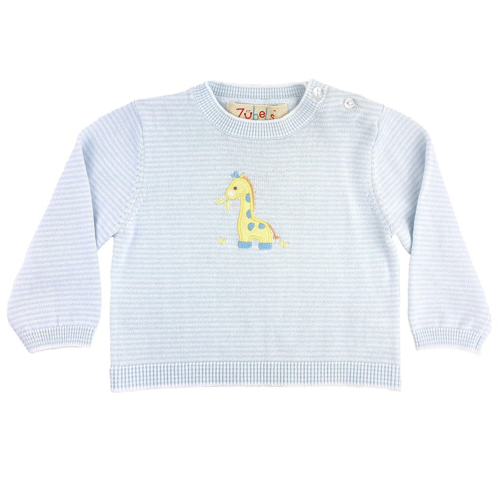 Baby Giraffe Lightweight Knit Sweater in Blue - Petit Ami & Zubels All Baby! Sweater