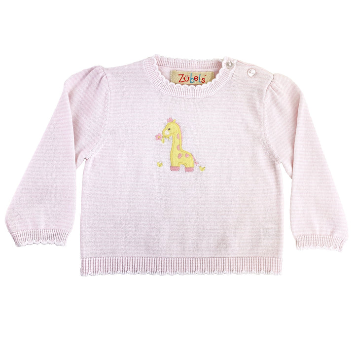 Baby Giraffe Lightweight Knit Sweater in Pink - Petit Ami &amp; Zubels All Baby! Sweater