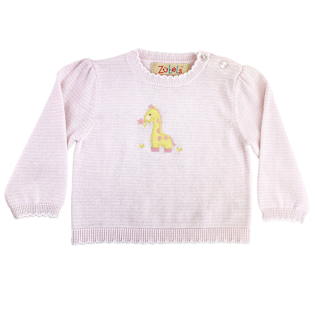 Baby Giraffe Lightweight Knit Sweater in Pink - Petit Ami & Zubels All Baby! Sweater