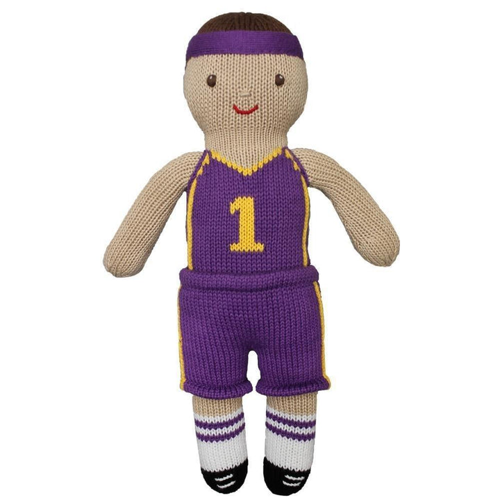 Basketball Player Knit Doll in Purple &amp; Gold - Petit Ami &amp; Zubels All Baby! Toy