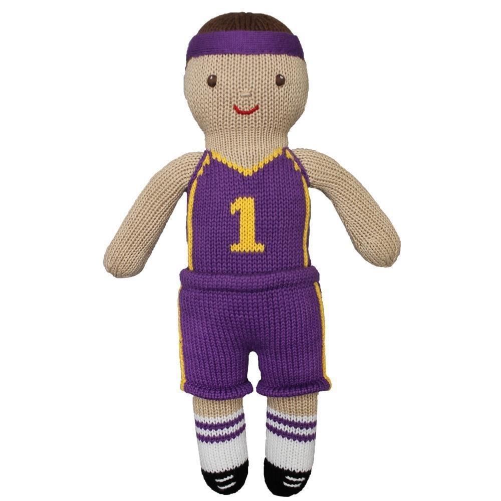 Basketball Player Knit Doll in Purple & Gold - Petit Ami & Zubels All Baby! Toy