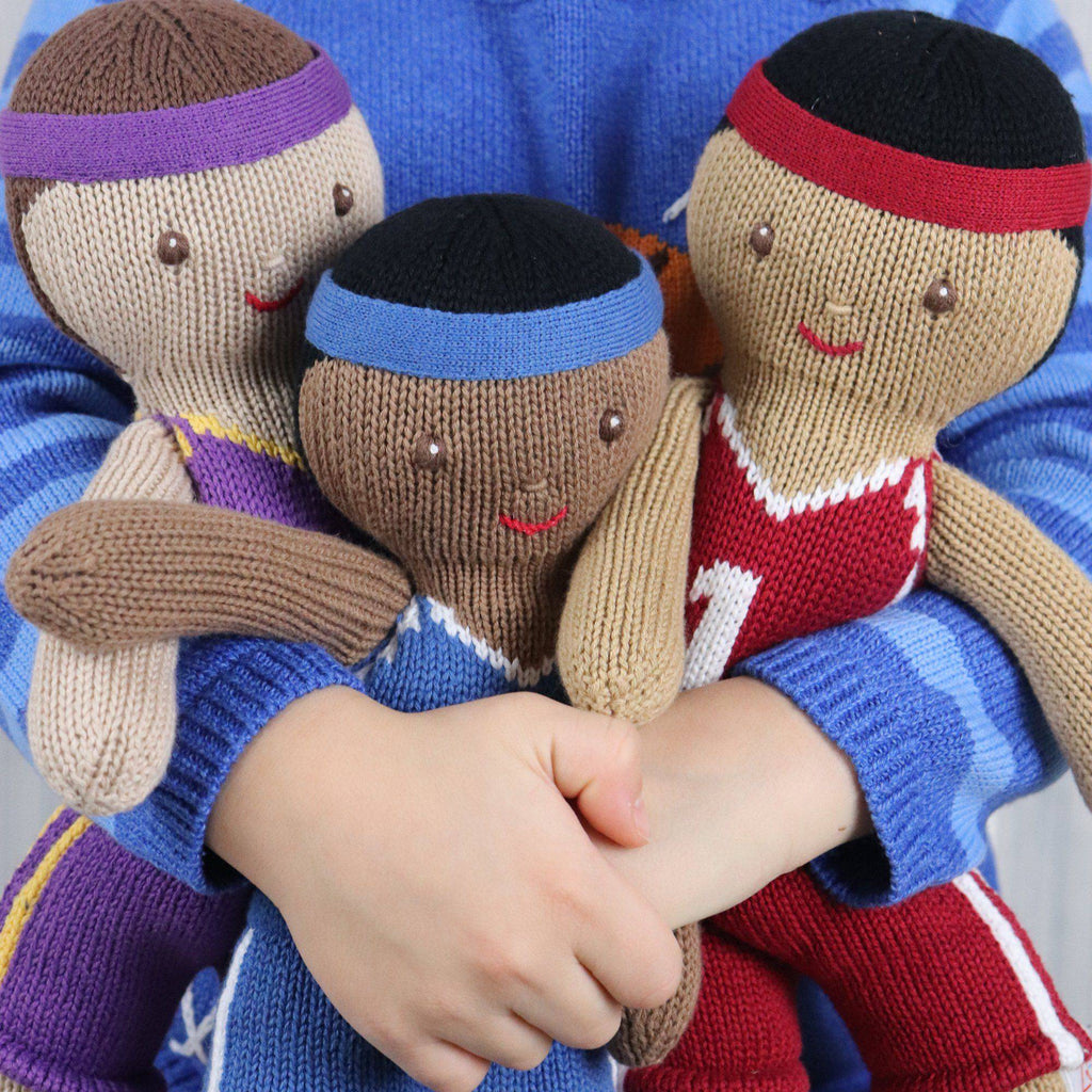 Basketball Player Knit Doll in Purple & Gold - Petit Ami & Zubels All Baby! Toy
