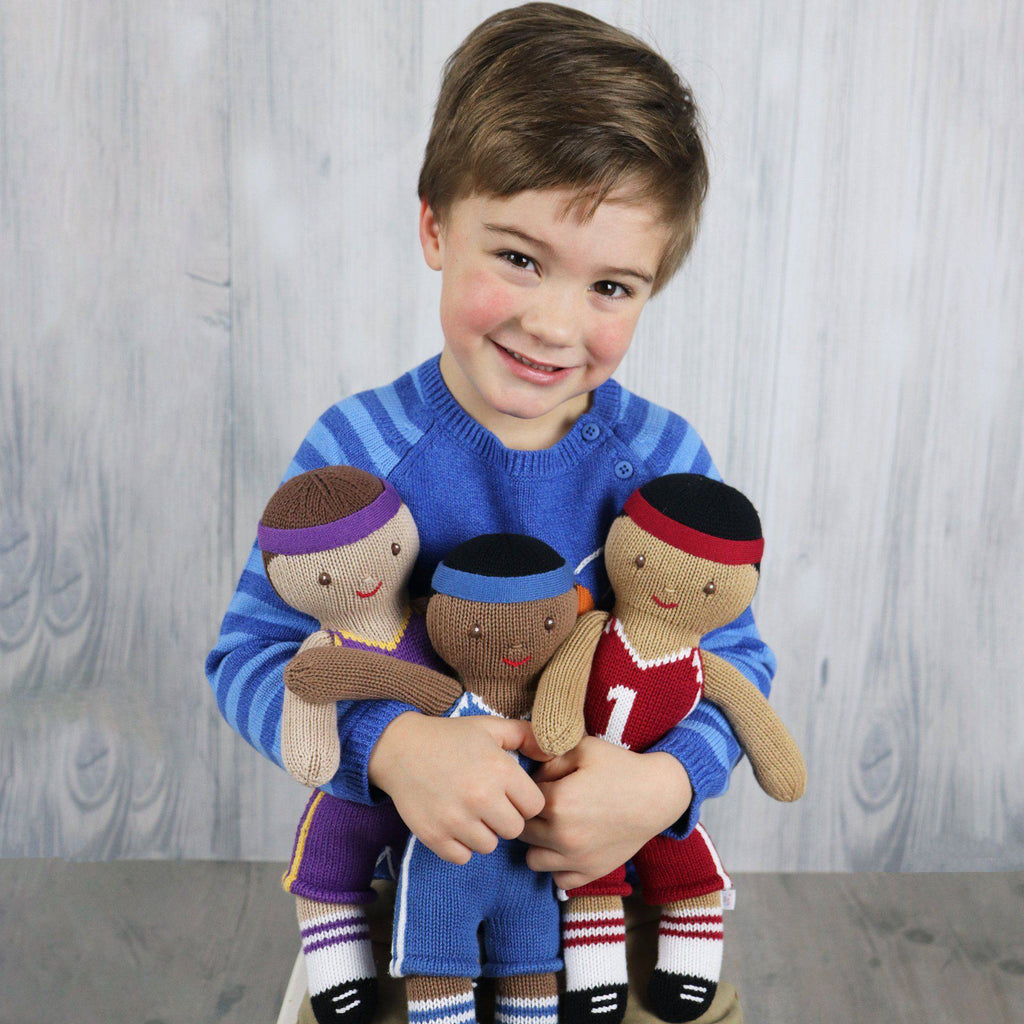 Basketball Player Knit Doll in Purple & Gold - Petit Ami & Zubels All Baby! Toy