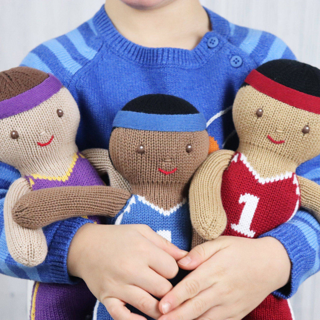 Basketball Player Knit Doll in Royal Blue & White - Petit Ami & Zubels All Baby! Toy