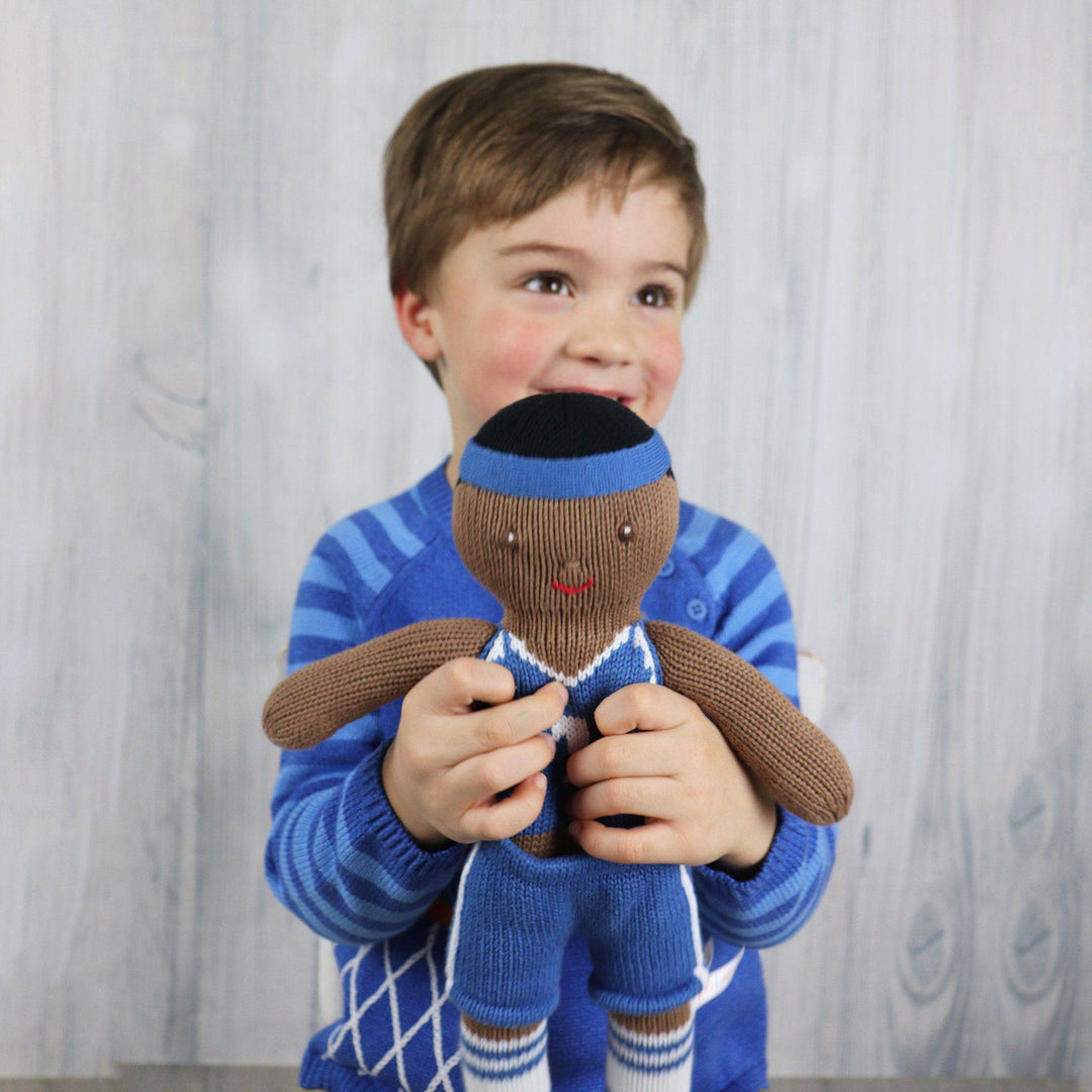 Basketball Player Knit Doll in Royal Blue &amp; White - Petit Ami &amp; Zubels All Baby! Toy