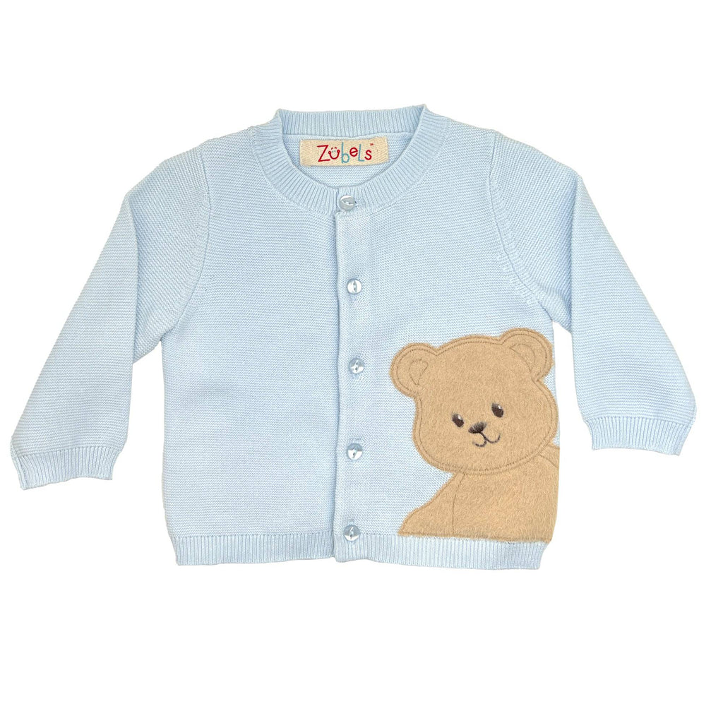 Bear Peek-A-Boo Cardigan Sweater in Blue - Petit Ami & Zubels All Baby! Cardigan