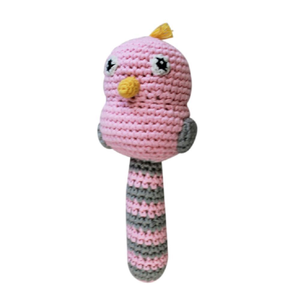 Bird Crochet Stick Rattle in Pink - Petit Ami & Zubels All Baby! Toy