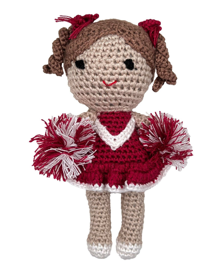 Cheerleader Bamboo Crochet Rattle - Maroon &amp; White - Petit Ami &amp; Zubels All Baby! Toy