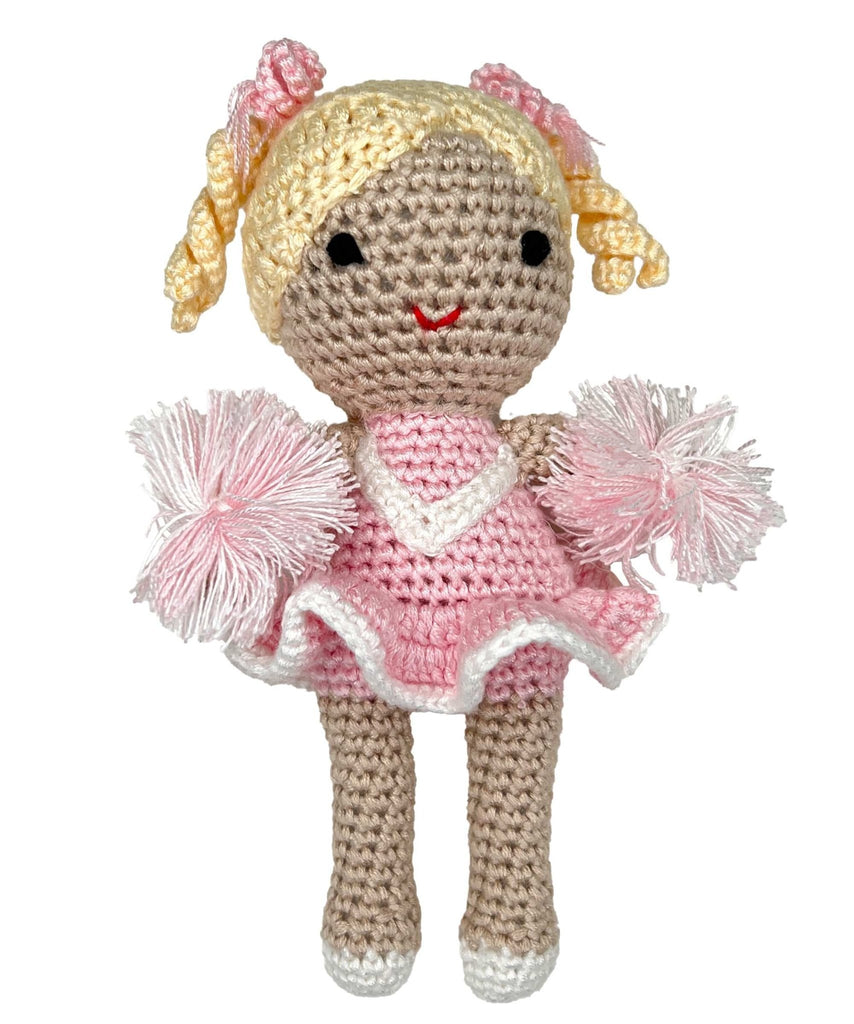 Cheerleader Bamboo Crochet Rattle - Pink & White - Petit Ami & Zubels All Baby! Toy