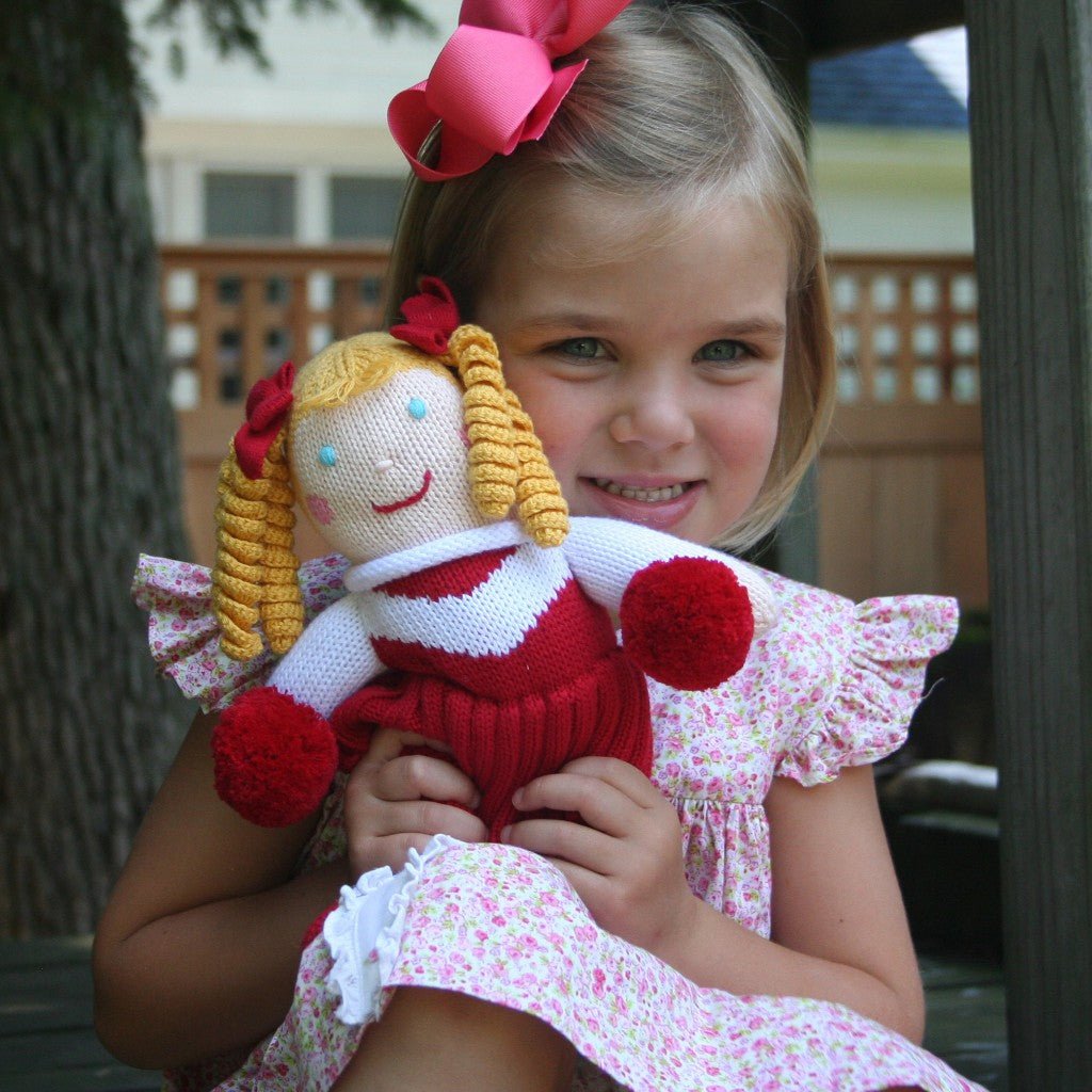 Cheerleader Knit Doll - Red & Royal Blue - Petit Ami & Zubels All Baby! Toy