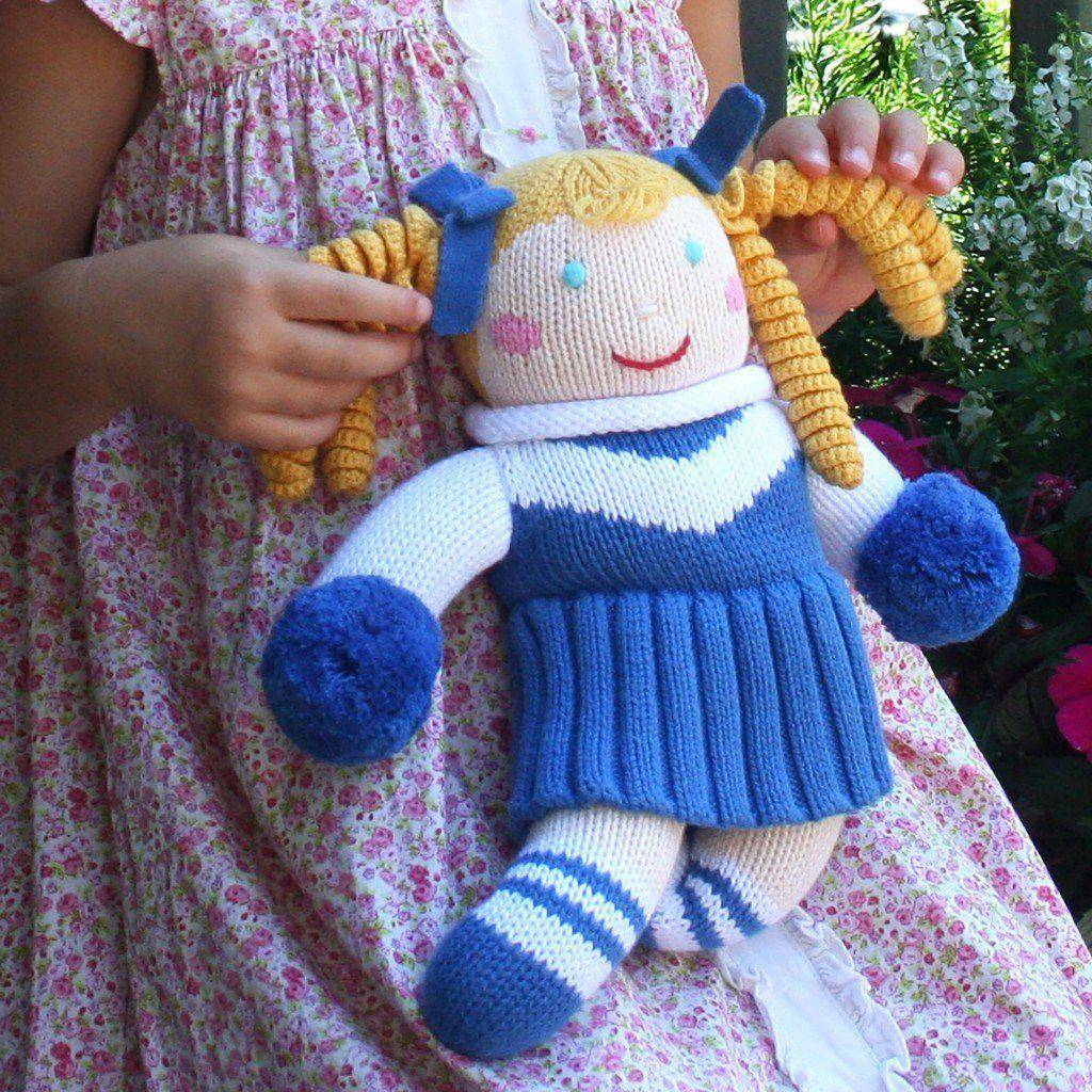 Cheerleader Knit Doll - Royal Blue & White - Petit Ami & Zubels All Baby! Toy