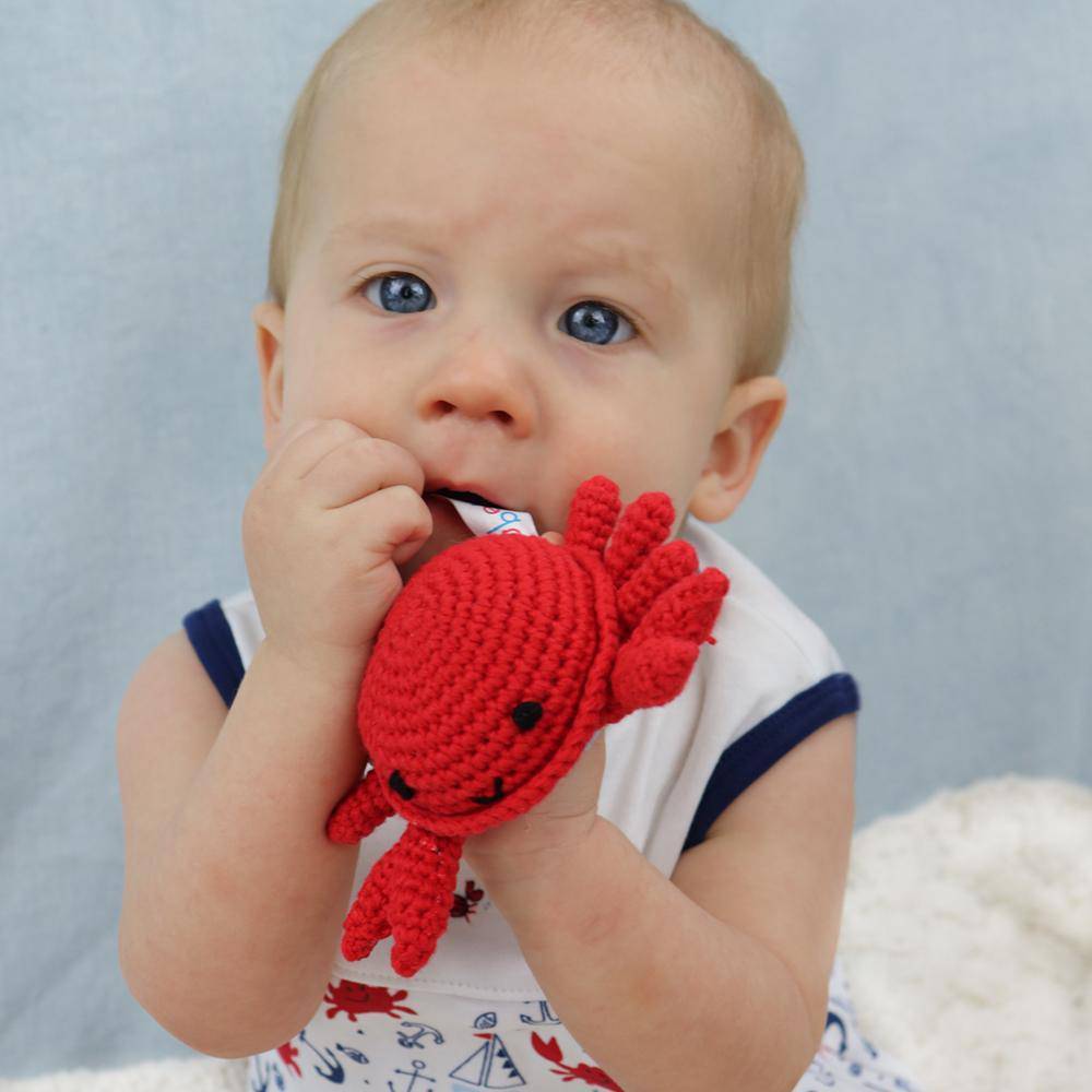 Crab Hand Crochet Rattle in Magenta - Petit Ami &amp; Zubels All Baby! Toy