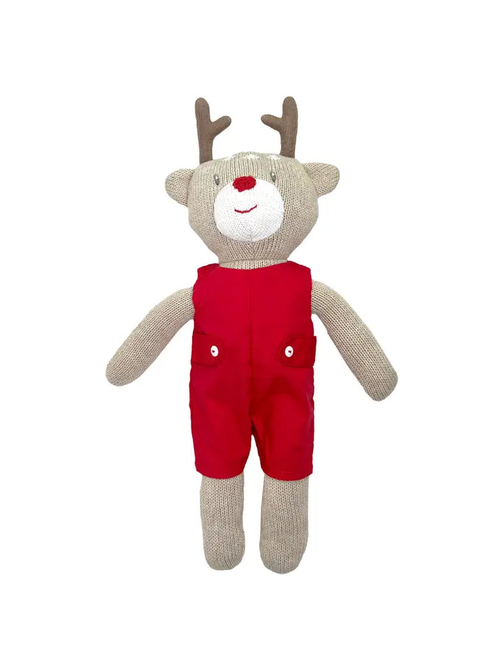 Knit Reindeer Doll with Solid Red Romper