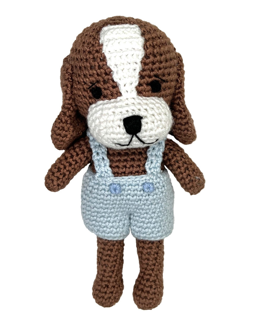 Dog Bamboo Crochet Rattle in Blue - Petit Ami & Zubels All Baby! Toy